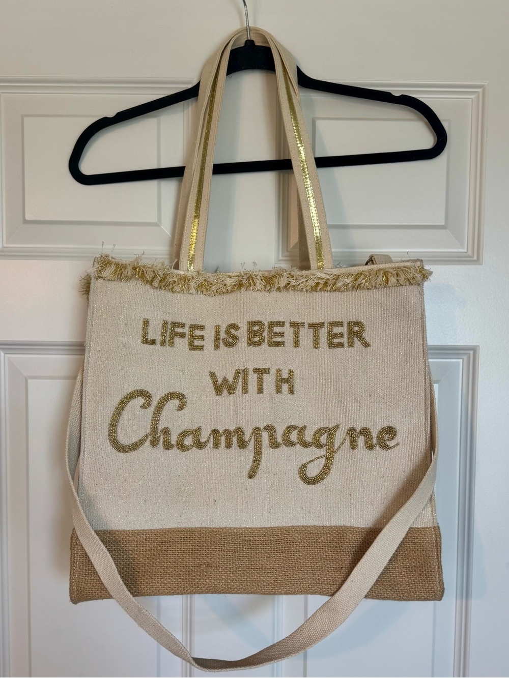 America & Beyond Champagne Slogan Tote Bag NWOT